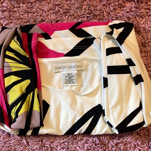 MAGGIE LONDON-FULLY LINED SLEEVELESS SHEATH size 6 PINK/WHTIE - Picture 10 of 10